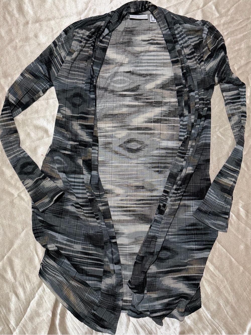 Susan Graver Regular Printed Pleated Mesh Drape Front Cardigan Small A654237